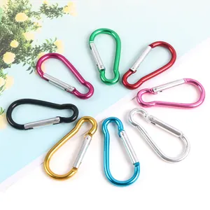 Colorful aluminum alloy gourd carabiner detail, outdoor safety spring hook for backpack.