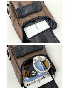 Vue détaillée de la capacité de stockage interne du grand sac à dos de voyage en PU