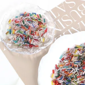 Multicolor 2x7mm silver-lined bugle beads for DIY jewelry and clothing decoration