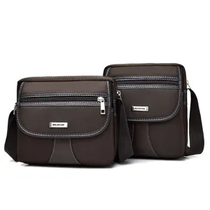 Professional brown Oxford cloth men's crossbody shoulder bag with sleek metal hardware