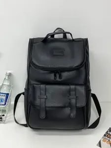 Sac à dos minimaliste en cuir PU noir à grande capacité pour les voyages et les étudiants