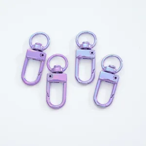 Set di 4 moschettoni in lega di zinco viola iridescente per ciondoli borse e portachiavi.