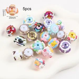 Detailed view of colorful hand-painted beads showing 20mm diameter and 3mm hole size.