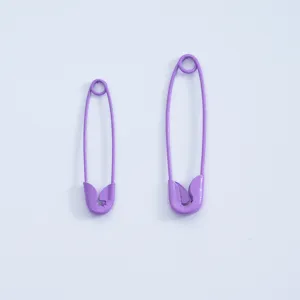 Purple alloy safety pins for DIY jewelry making, two sizes included, smooth painted finish.