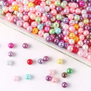 Colorful ABS imitation pearl beads close-up detail, perfect for DIY jewelry crafting and phone case decoration.