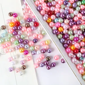 Colorful ABS imitation pearl loose beads for DIY jewelry making, phone case crafting.