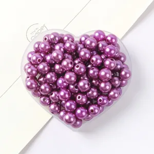Purple faux pearl beads in heart box, ABS acrylic loose beads for DIY jewelry making.