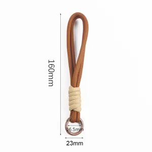 Detail view of a 160mm brown hand-woven paracord lanyard with measurements shown