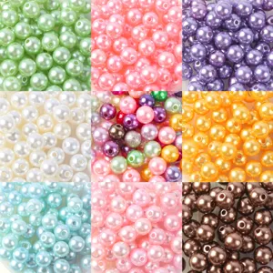 ABS Imitation Pearl Loose Beads Colorful Round Straight Hole Beads DIY Necklace Bracelet Phone Case Beading Craft Accessories
