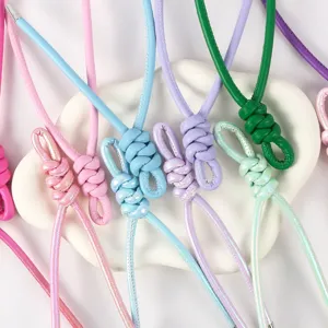 Bunte PU Leder geflochtene Knoten Schlüsselanhänger Kordel süsse Tasche Anhänger Zubehör