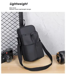 High-capacity black water bottle crossbody bag with multi-compartments and adjustable strap