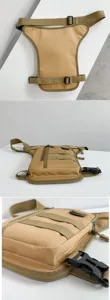 Detailed views of a durable khaki tactical leg bag for outdoor cycling and hiking