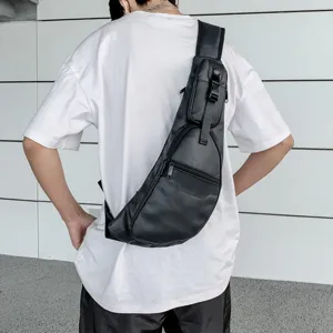 Black large capacity waterproof chest bag for men with multiple compartments for outdoor travel
