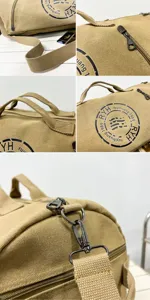 Detailed macro view showing the durable canvas fabric and sturdy hardware of the gym bag