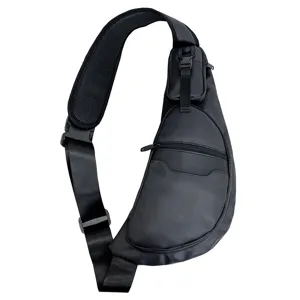 Large capacity black waterproof men's sling bag for outdoor sports and cycling