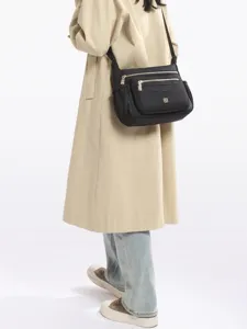 Women Large Capacity Nylon Multi-layer Shoulder Bag Casual Crossbody Travel Tote Bag With Gold Zipper For Daily Use