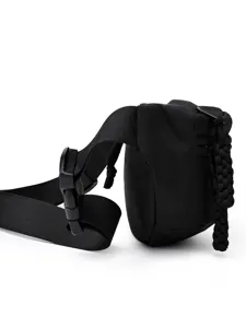 Sleek black outdoor sports waist bag with durable buckle and braided pull cord