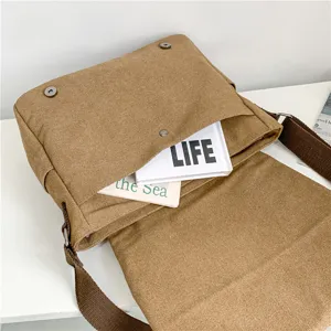 Brown canvas messenger bag for men with large capacity and a trendy college style design