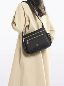 Stylish black multi-compartment large capacity crossbody shoulder bag for women daily use