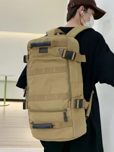 Large capacity durable khaki canvas tactical travel backpack with multi-compartment design