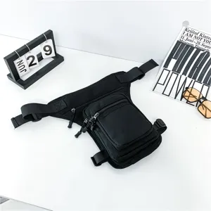Black tactical leg waist bag with multi-pockets for motorcycle riding and outdoors.