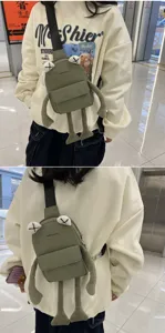Cute green cartoon frog shaped crossbody chest bag for women with plush legs detail