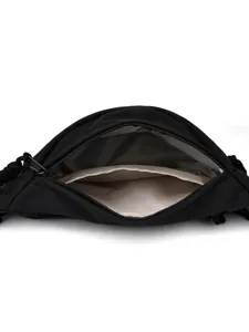 Versatile black waist bag for sports and daily commute showing spacious interior storage