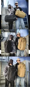 Large canvas travel backpack for men and women in black and khaki colors