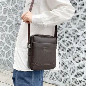 Modern men's brown PU leather shoulder bag perfect for business and daily casual use