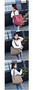 Fashionable large capacity canvas tote bag for women shown in casual outdoor setting