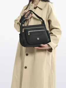 Black multi-compartment high-capacity crossbody shoulder bag for women daily use