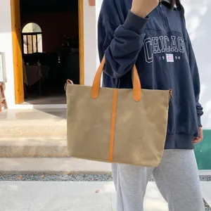 Sac cabas élégant en toile kaki pour femme avec détails de poignées orange vifs