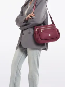 Stylish burgundy multi-compartment large capacity crossbody shoulder bag for women