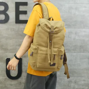 Men Vintage Canvas Backpack Large Capacity Outdoor Travel Bag Casual Schoolbag Multi Pocket Rucksack For Men Students