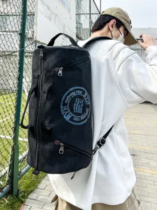 Unisex Heavyweight Canvas Cylindrical Travel Bag Large Capacity Duffel Bag For Gym Sports Weekend Trip With Shoulder Straps