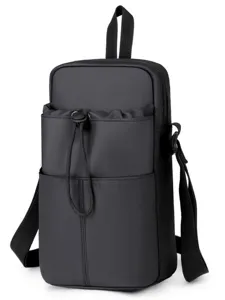 Large capacity black water bottle crossbody bag with adjustable strap for fitness and travel