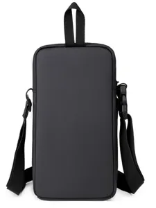 Black nylon fitness water bottle bag with adjustable shoulder strap and top handle