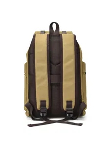 Trendy khaki canvas travel backpack back view with padded shoulder straps and mesh