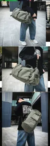 Multifunctional large capacity olive green canvas travel bag for men outdoor sports