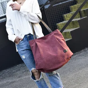 Women Large Capacity Canvas Tote Bag Casual Vintage Shoulder Bag Mori Style Solid Color Handbag for Travel Daily