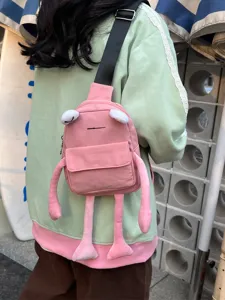 Cute pink frog-shaped crossbody chest bag with plush limbs for girls, trendy style