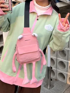 Creative pink frog crossbody chest bag with 3D limbs for cute streetwear style