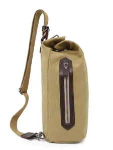 Durable khaki canvas sling chest bag with adjustable strap for men