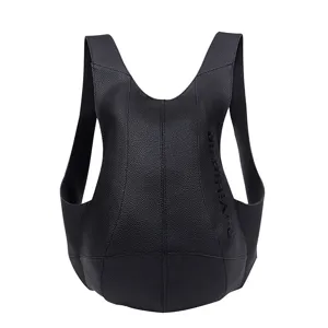 Modern black faux leather anti-theft backpack with unique ergonomic shell design for travel
