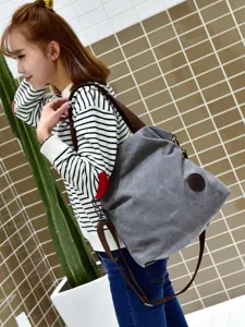 Borsa a tracolla casual in tela grigia di grande capacità con tasche multistrato