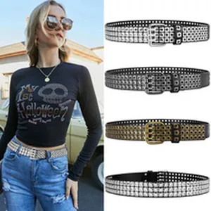 Cinture punk a doppi occhielli per donna con rivetti a stella in diverse finiture