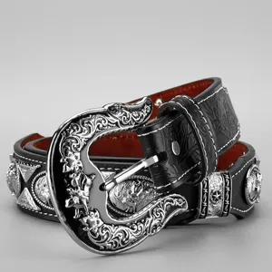 Cintura in pelle stile western vintage con fibbia in metallo per uomini e donne.