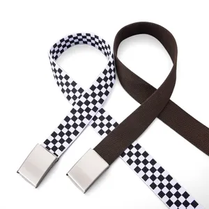 Men canvas belt casual checkered tactical waist belt metal buckle fashion accessory style