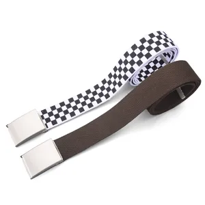 Men canvas belt casual check brown tactical strap metal buckle versatile fashion accessory