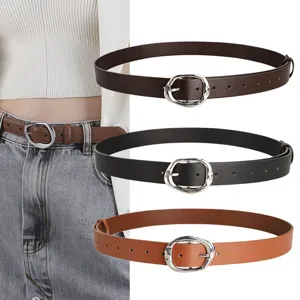 Women PU leather belt irregular metal pin buckle casual jeans belt fashion accessories.